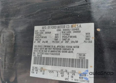 2001 Ford Ranger Super Cab z USA, uszkodzony, nr VIN 1FTZR15E61TA23533